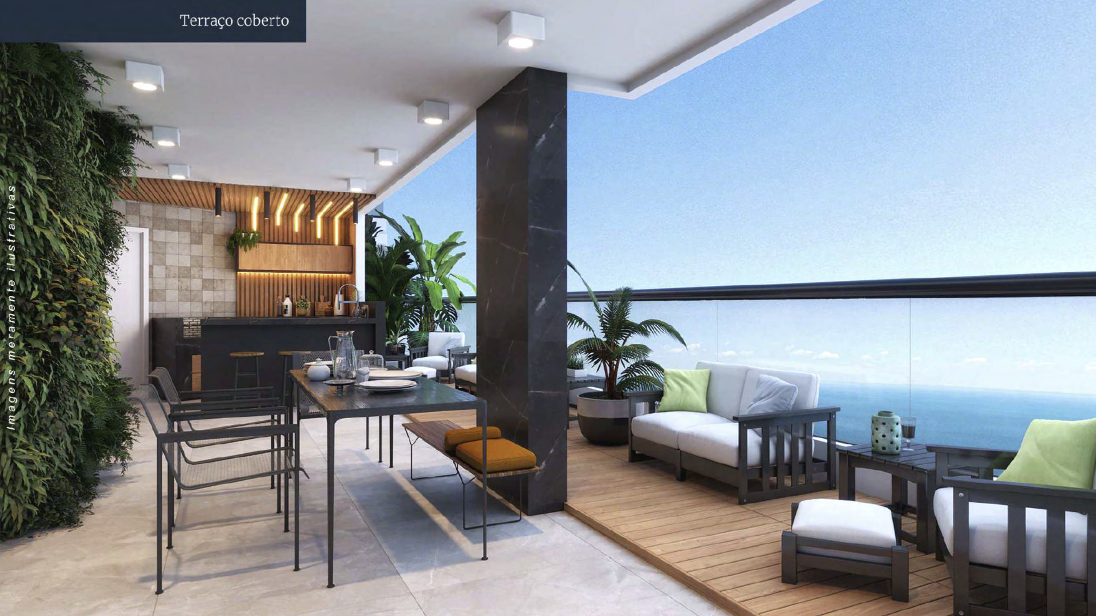 Terraço coberto com vista para o mar