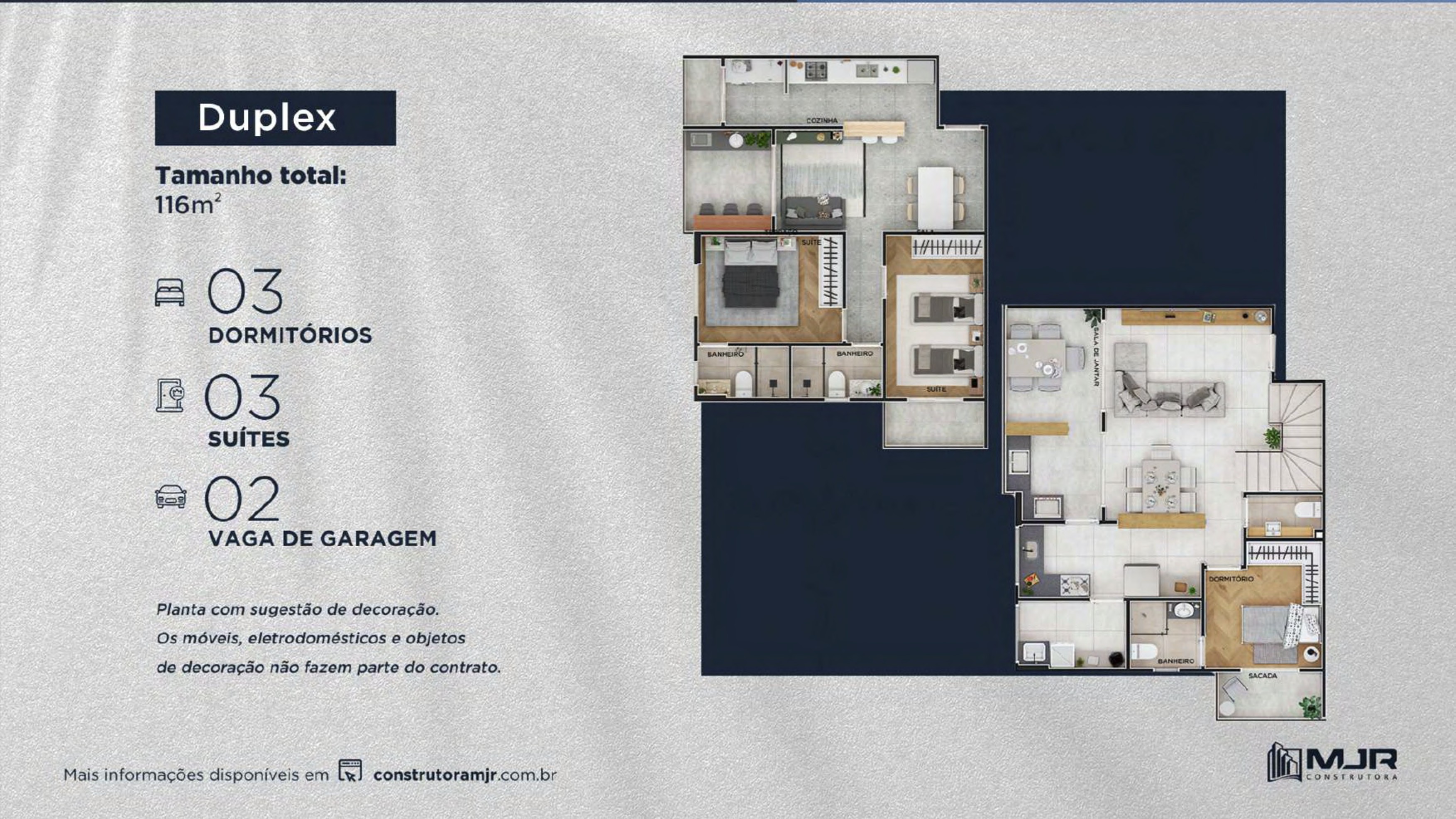 Planta Duplex — 116 m² com 3 suítes