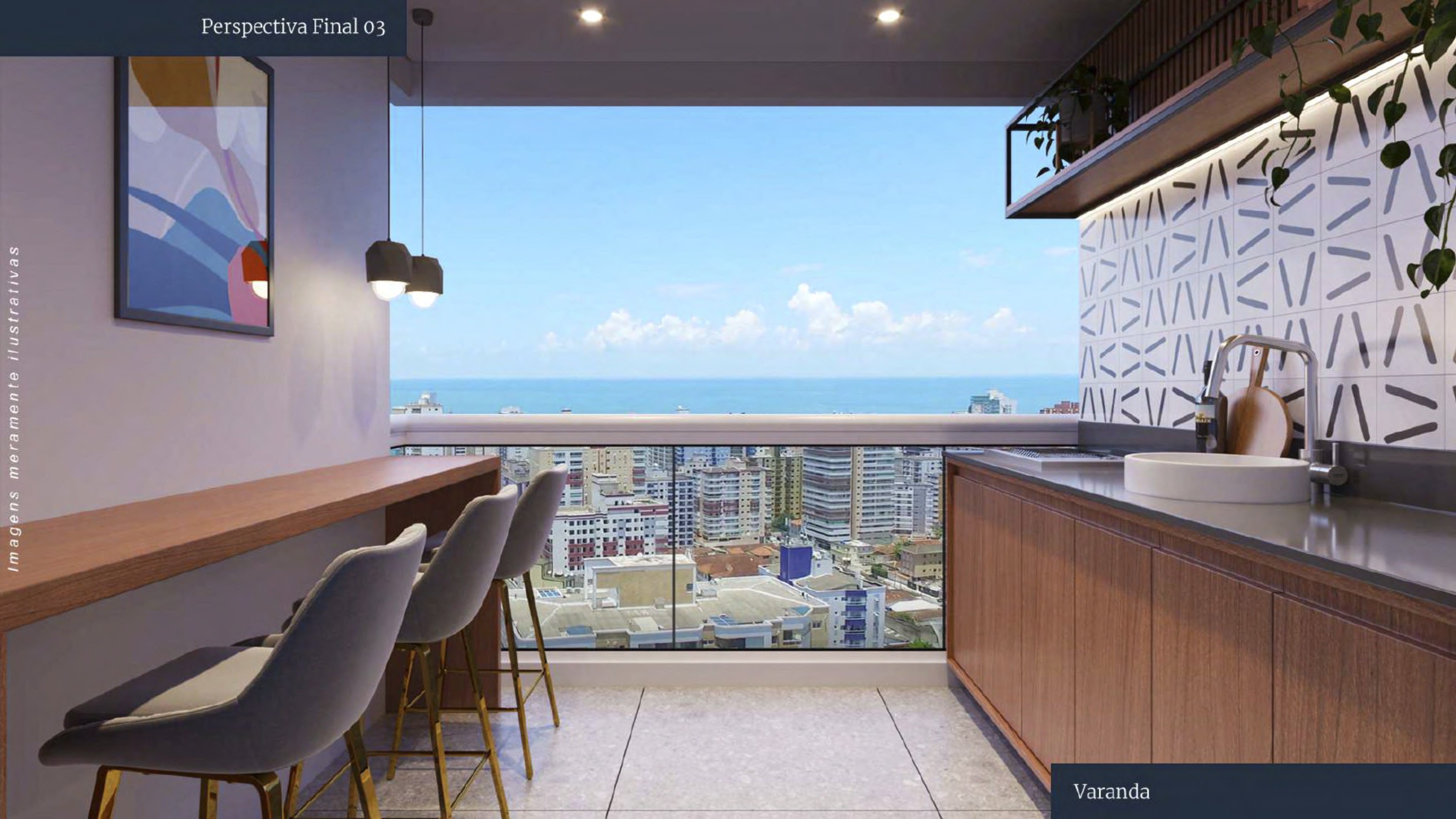 Varanda gourmet com vista para o mar